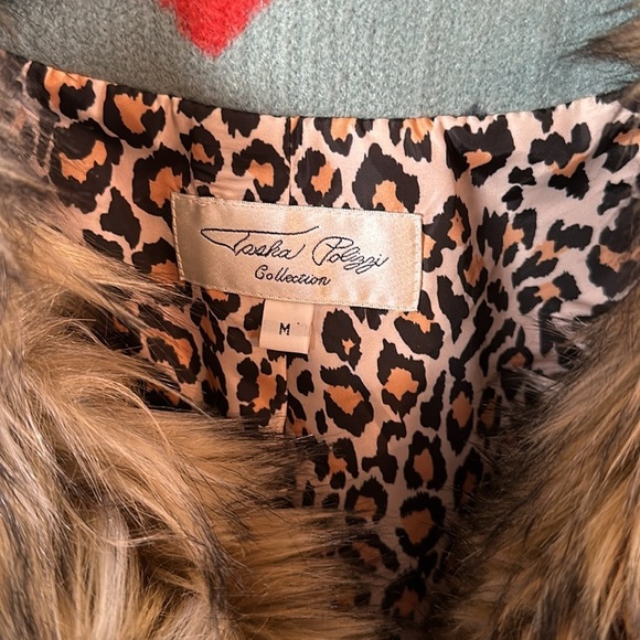 Taska Polizzi Faux Fur Lined Blanket Coat Leopard Lined Toggle Closure Size Med - Picture 3 of 8